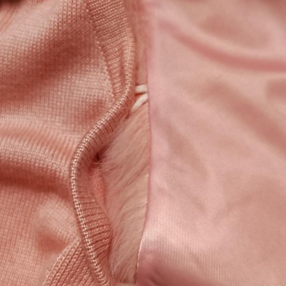 Laundry Shelli Segal Silk Rabbit Fur Sweater Women's Large Pink Fur Collar Soft - Picture 4 of 10
